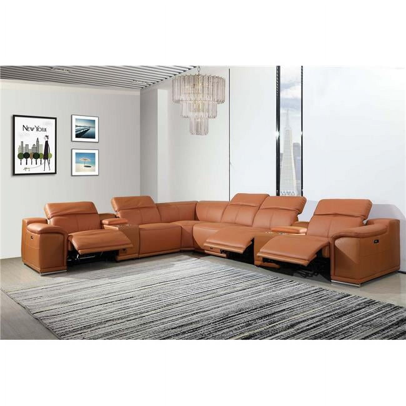 Camel Italian Leather Power Reclining U Shaped Eight Piece Corner Sectional With Console Walmart