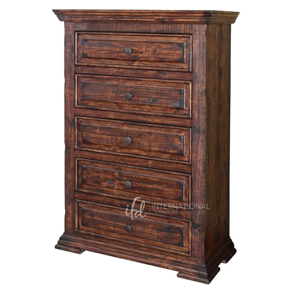HomeRoots 37" Chocolate Solid Wood Five Drawer Chest