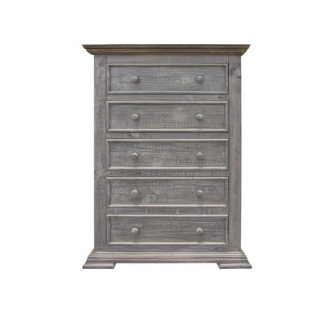 HomeRoots 37" Gray Solid Wood Five Drawer Chest