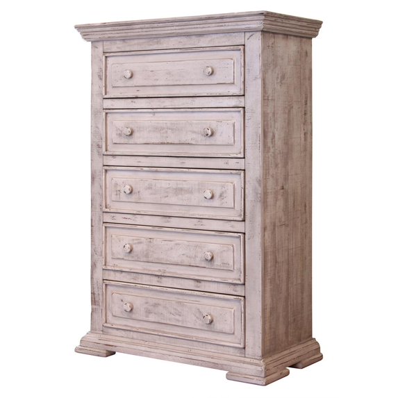 HomeRoots 524564 37 in. White Solid Wood Five Drawer Chest