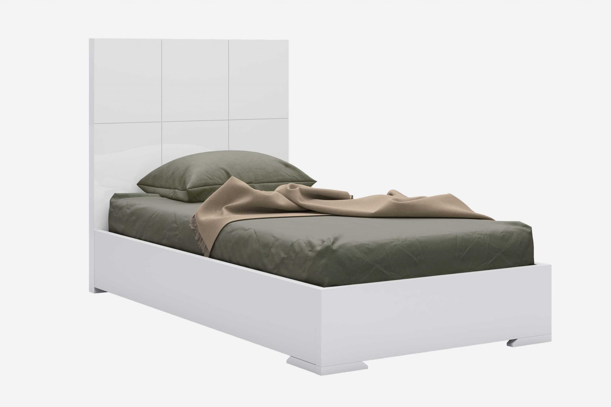 Gloss White Twin Metal Frame Upholstered Bed with Headboard