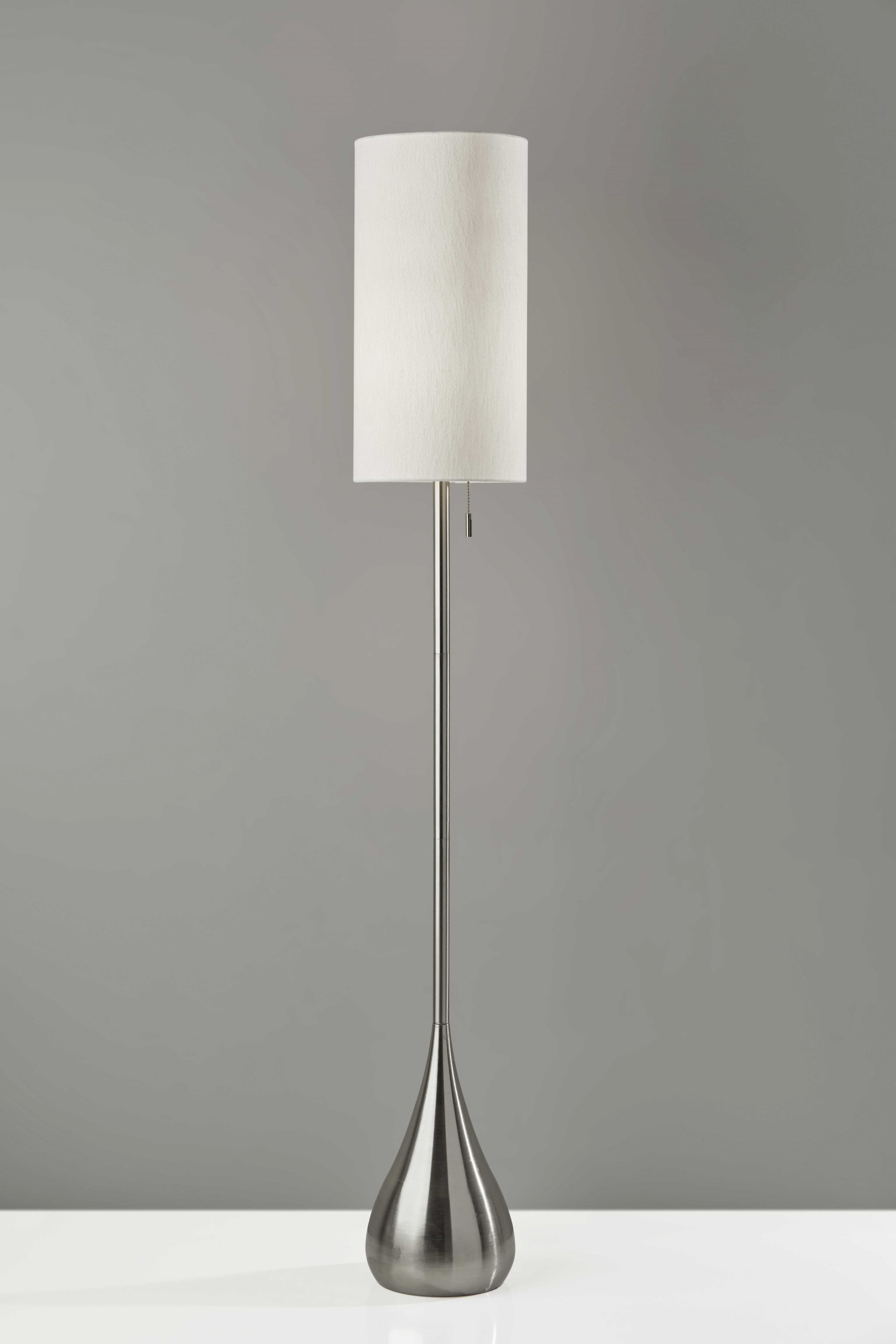 68" White Drum Shade Brushed Steel Teardrop Floor Lamp