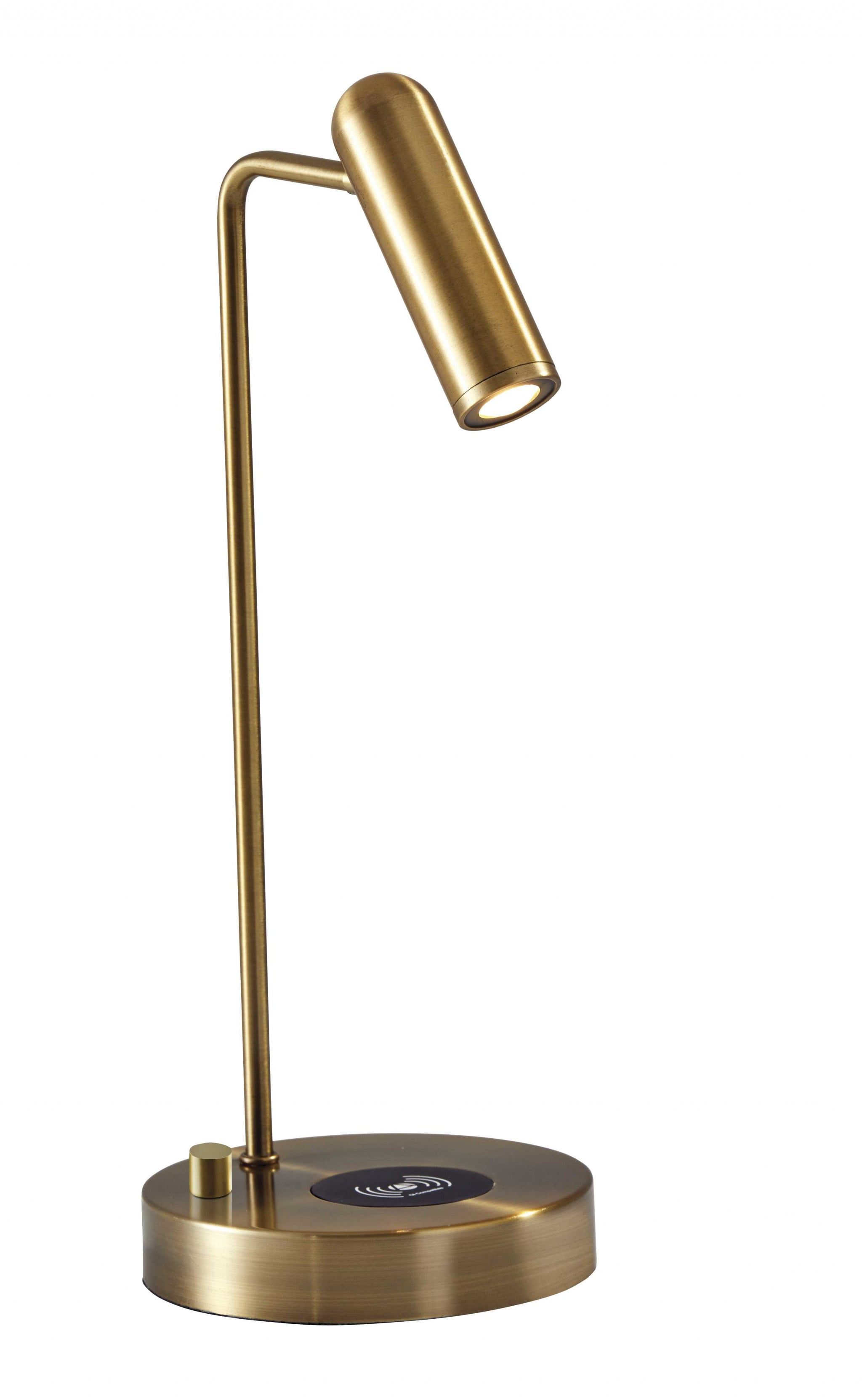 AdessoCharge 17" Antique Brass LED Desk Lamp with Wireless Charging