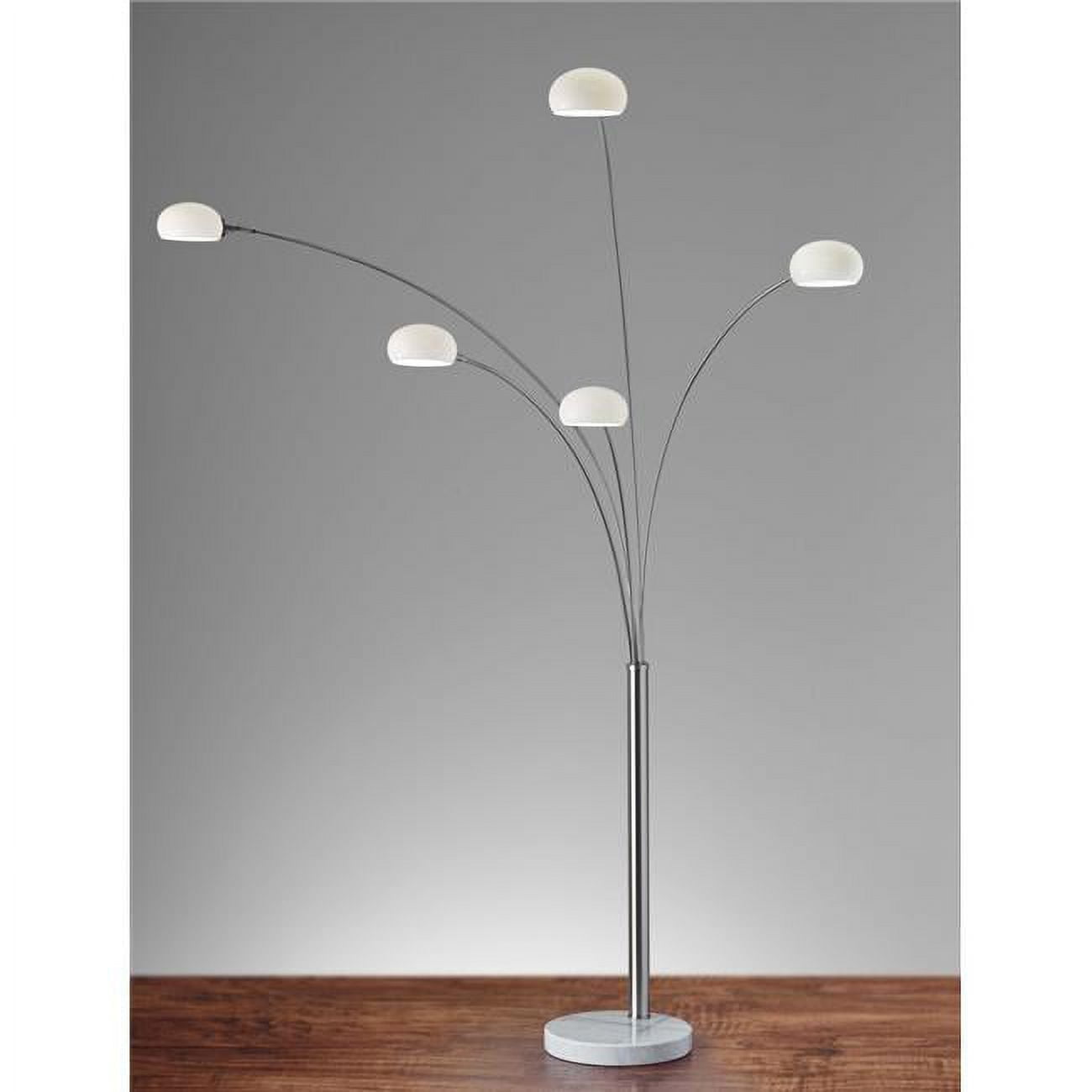 Elegant Brushed Steel Adjustable Arc Floor Lamp with White Milk Glass Shades
