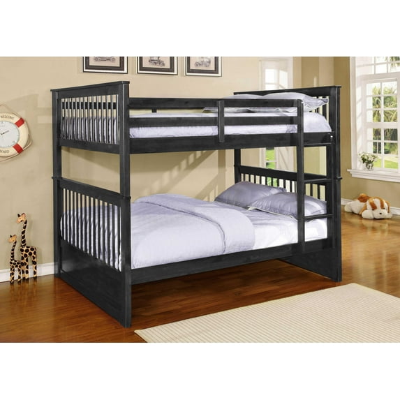 HomeRoots 373801 80.25 x 58.5 x 68.75 in. Solid Wood & Manufactured Wood Full or Full Bunk Bed, Charcoal