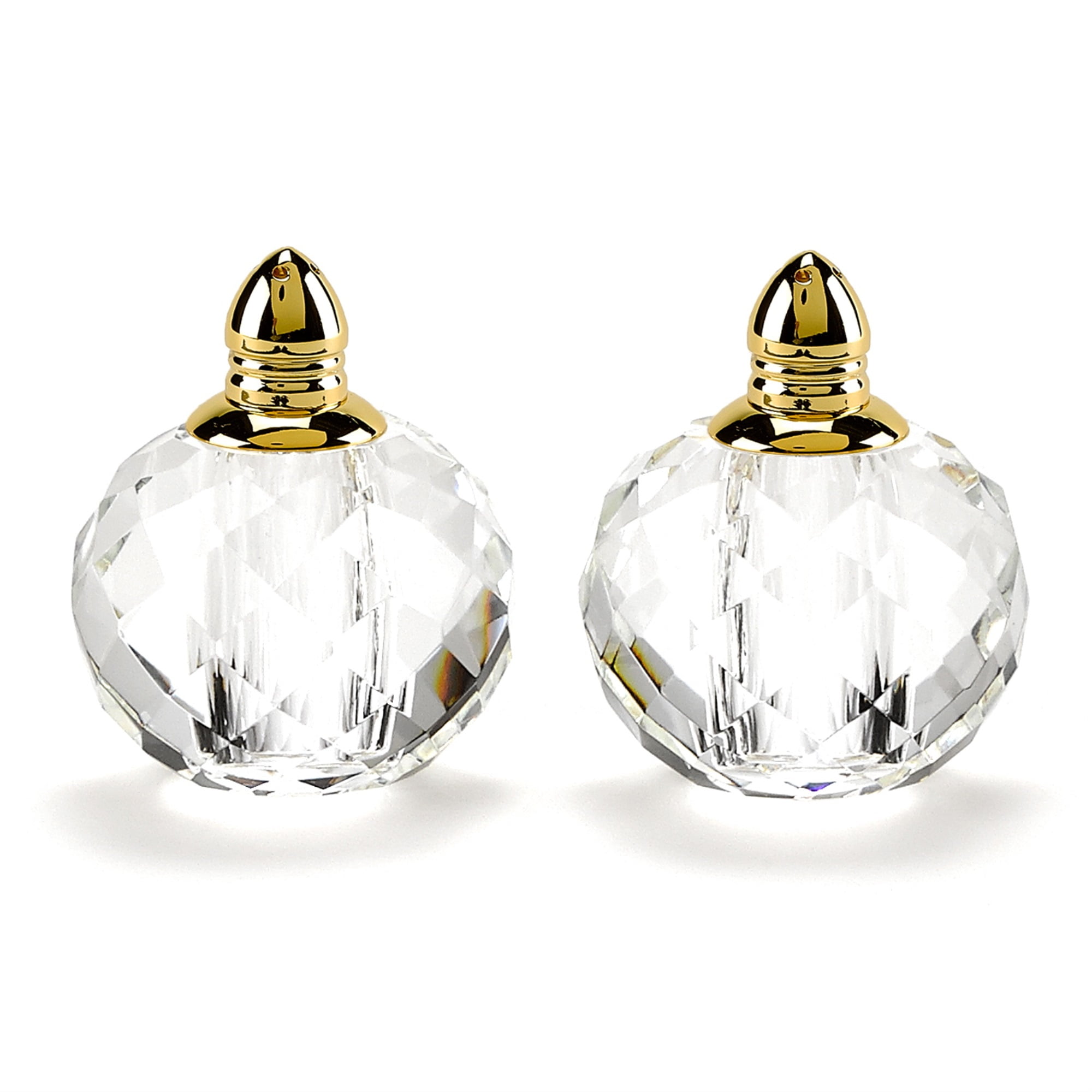 Handcrafted Optical Crystal And Gold Rounded Salt And Pepper Shakers Handcrafted Optical Crystal And Gold Rounded Salt And Pepper Shakers