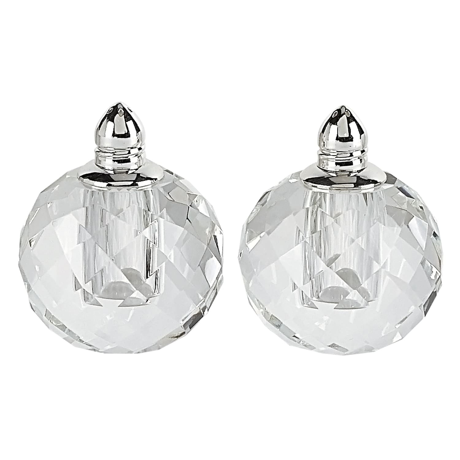 Handcrafted Crystal and Silver Rounded Salt & Pepper Shakers