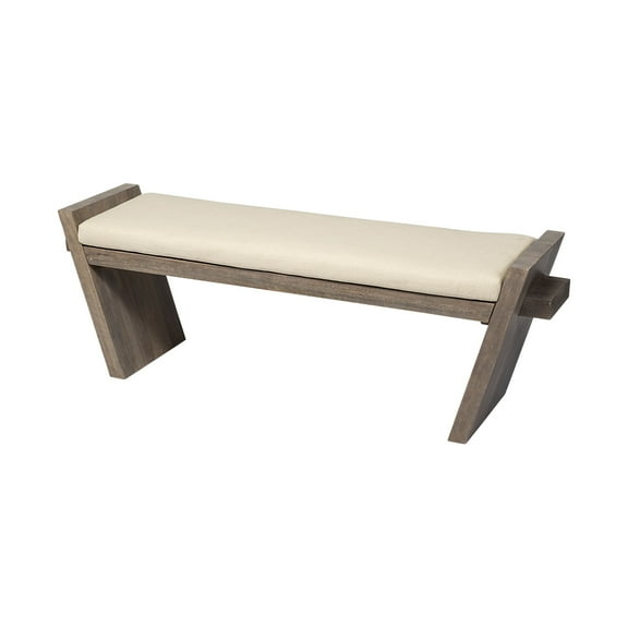 HomeRoots 376177 Rectangular Mango Wood & Natural-Brown Polished with Upholstered Cream Seat Entryway Bench
