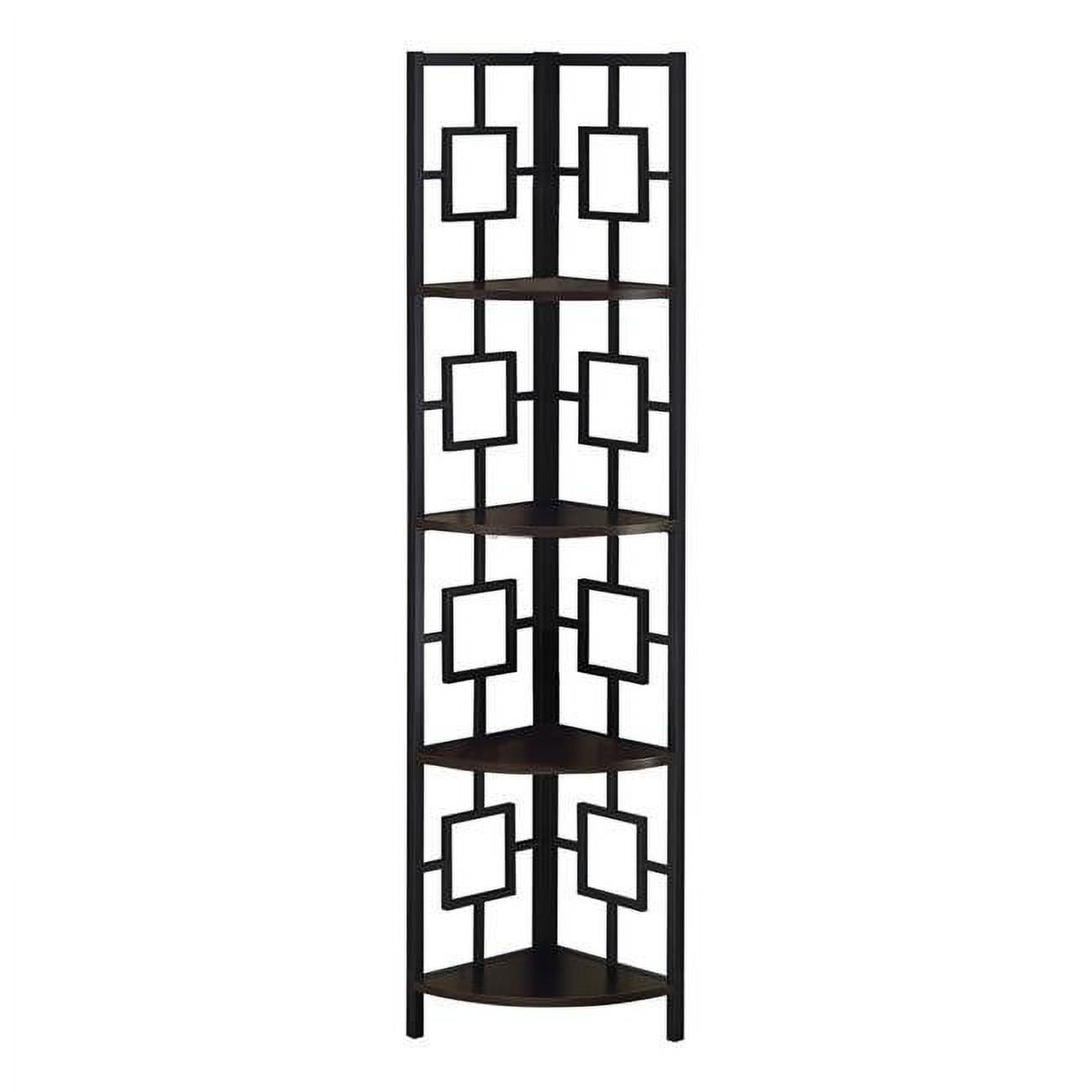 Espresso and Black Metal 4-Tier Corner Bookcase