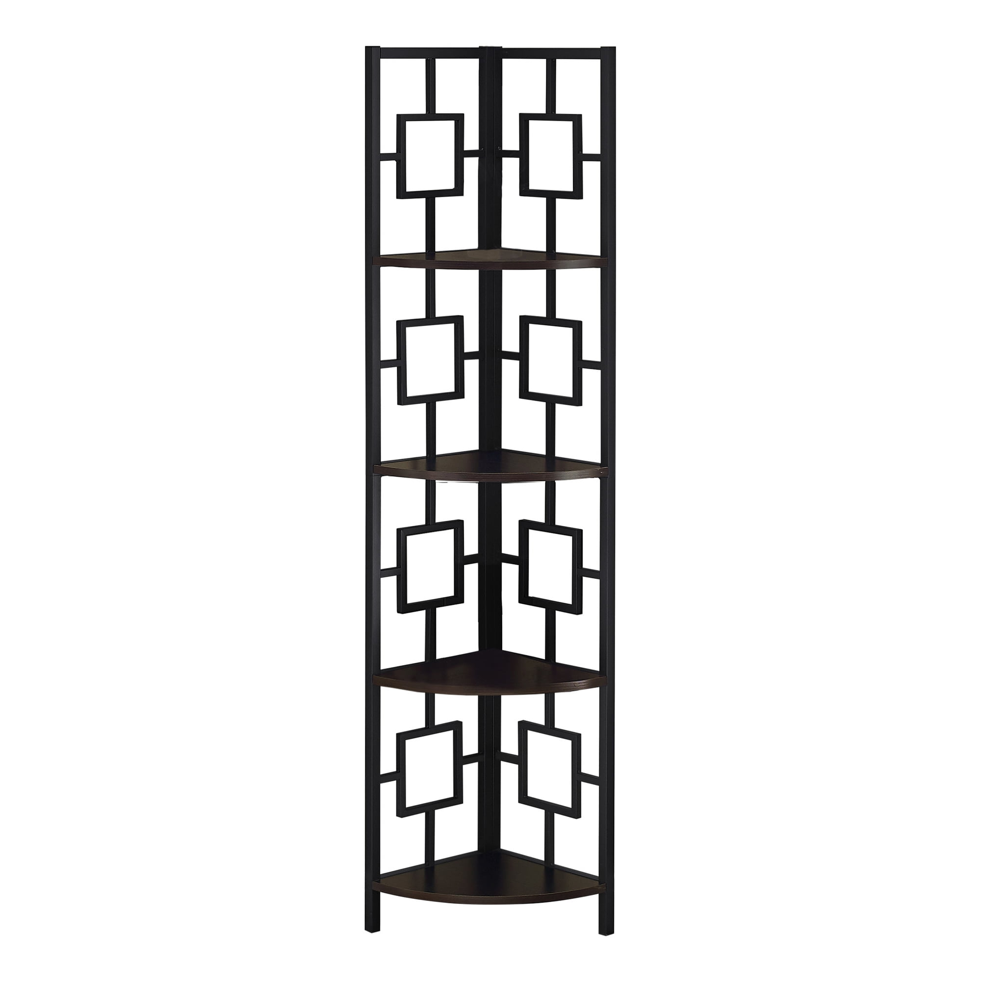 Espresso and Black Metal 4-Tier Corner Bookcase