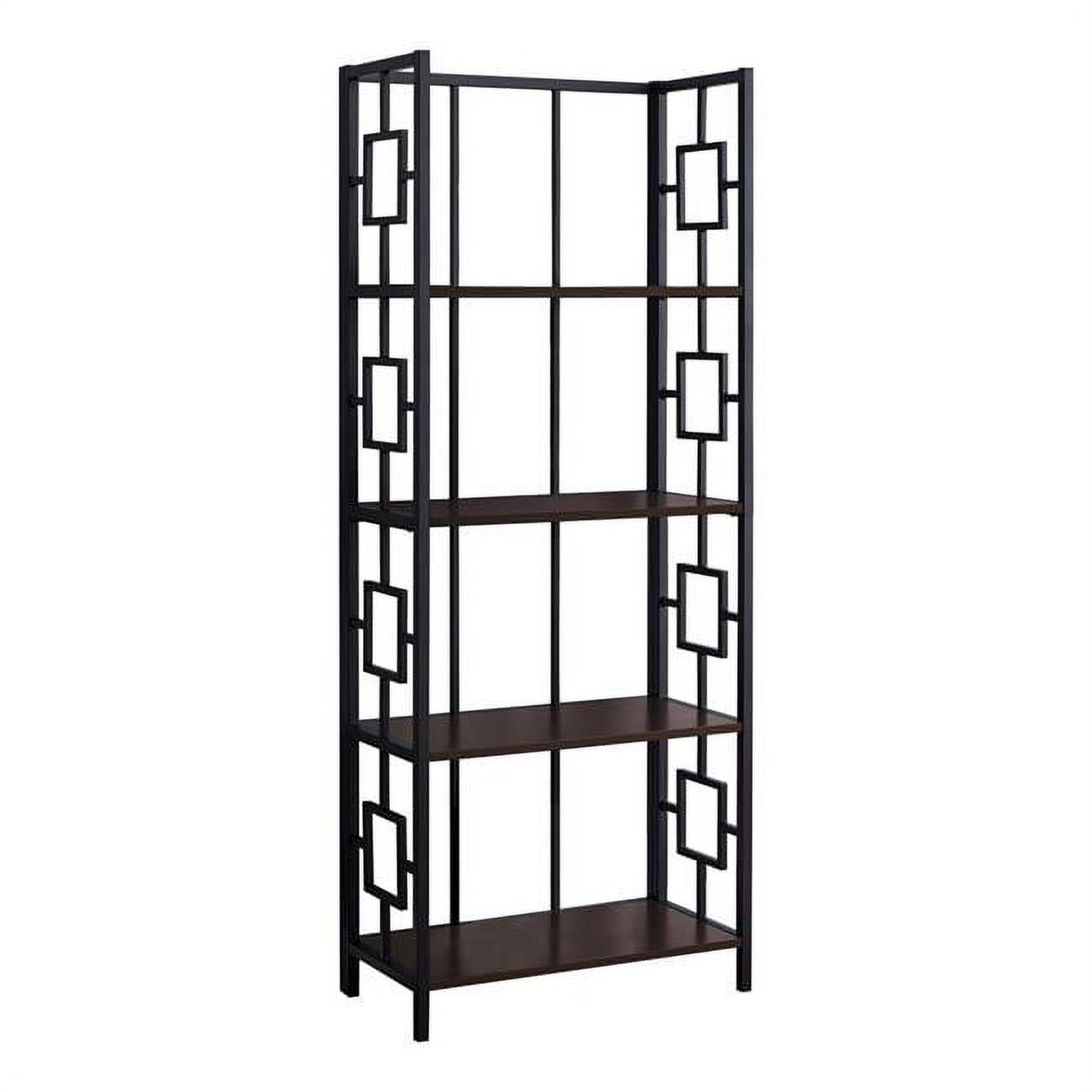 Transitional Espresso 4-Tier Bookcase with Black Metal Frame