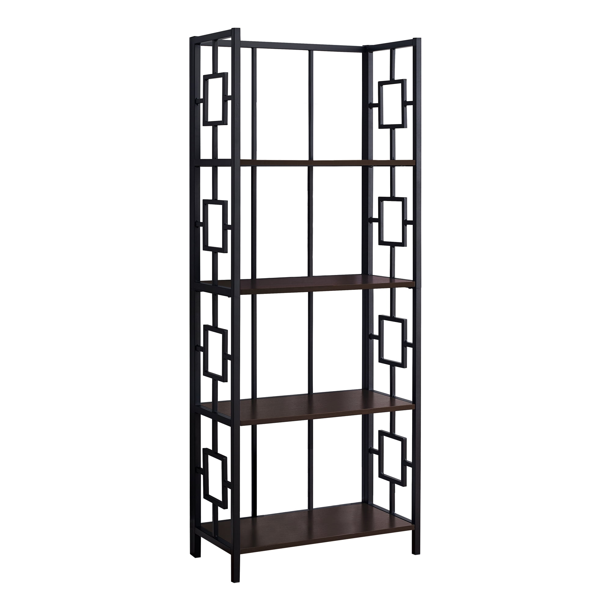 Transitional Espresso 4-Tier Bookcase with Black Metal Frame