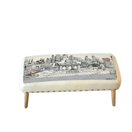 38 White Kansas City Daylight Skyline Embroidered Ottoman
