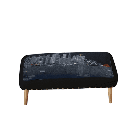38" Gray Wool And Brown Ottoman