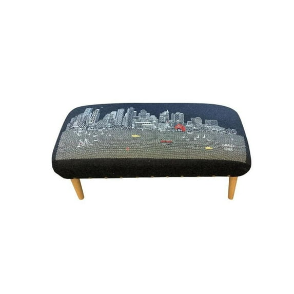 HomeRoots 38" Gray Wool And Brown Ottoman