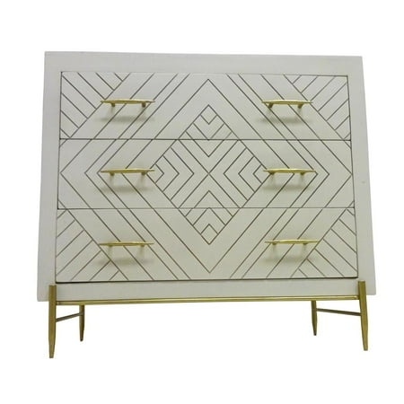 38" Ivory Solid Wood Three Drawer Dresser