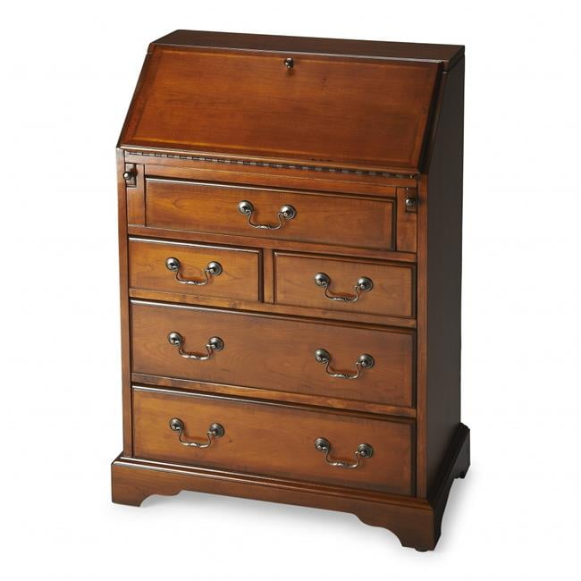 Olive Ash Burl Wood Secretary Desk with Drawers