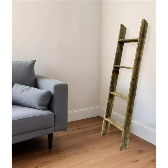 HomeRoots 380324 4 Step Rustic Black Wood Ladder Shelf