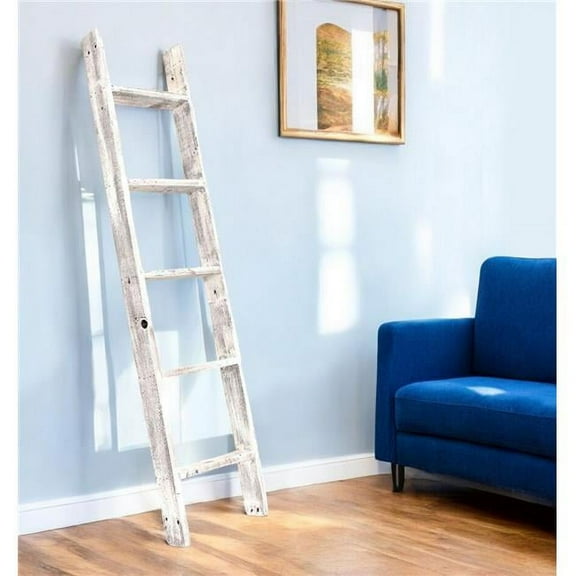 HomeRoots 380339 4 Step Rustic White Wood Ladder Shelf