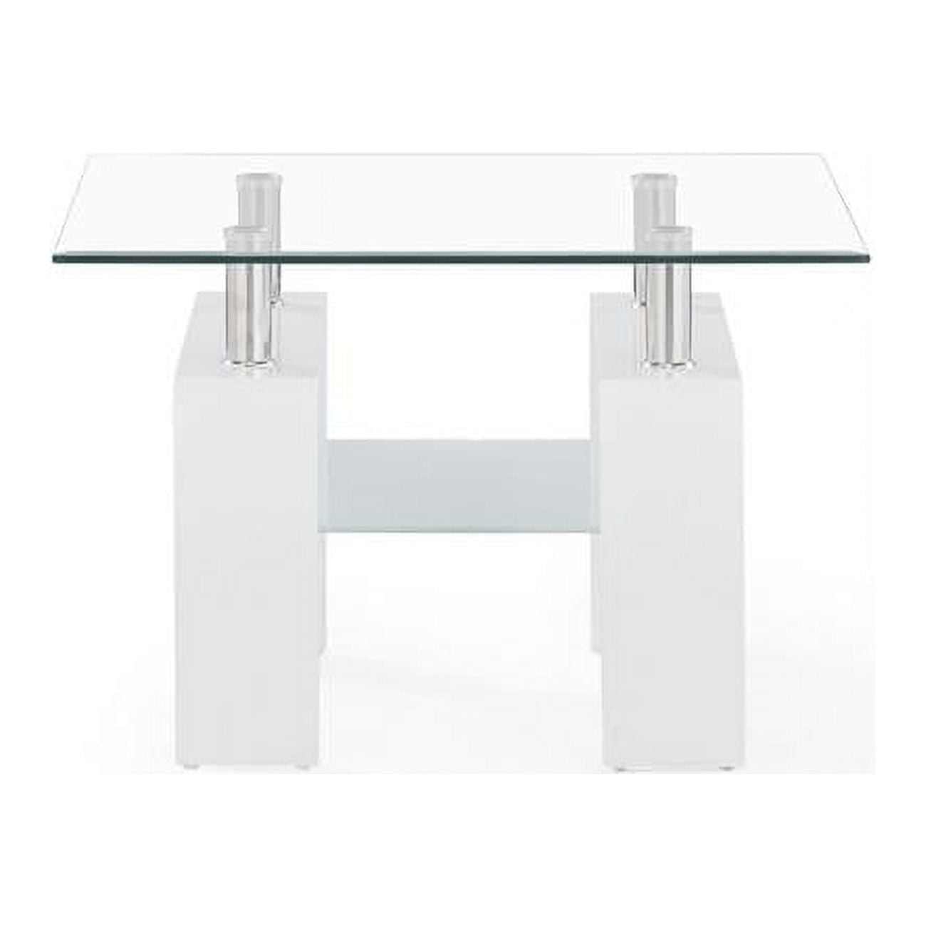 Modern White Glossy and Clear Glass 26" Square End Table
