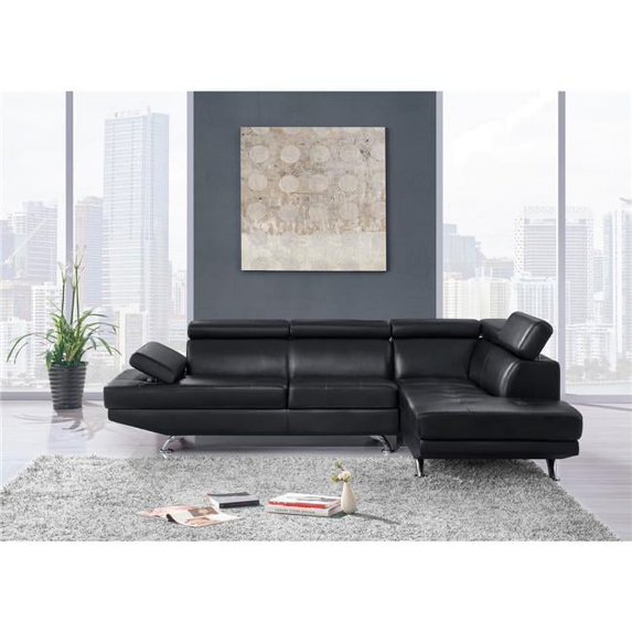 HomeRoots 383890 31 x 80 x 110 in. Contemporary Black Faux Leather Sectional Sofa