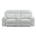 thumbnail image 1 of HomeRoots 383936 White Leather Gel Cover Power Console Reclining Loveseat in Plushily Padded Seats Jewel Embellished Tufted Design Along with Recessed Arm, 1 of 3