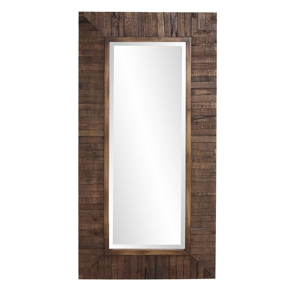 Rectangular Walnut Wood Mirror with Gold Trim