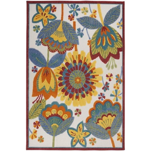 HomeRoots 385126 6 x 9 ft. Yellow & Ivory Floral Indoor Outdoor Rectangle Area Rug