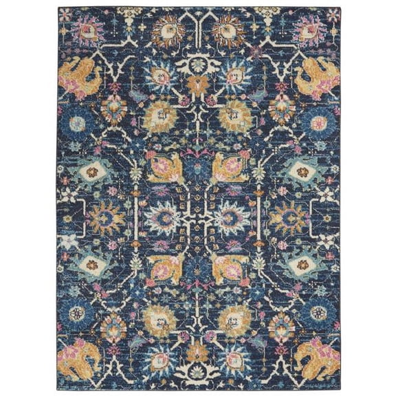 HomeRoots 385225 4 x 6 ft. Navy Blue Floral Power Loomed Rectangle Area Rug