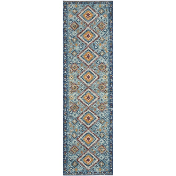 2’ x 6’ Blue and Multi Diamonds Runner Rug