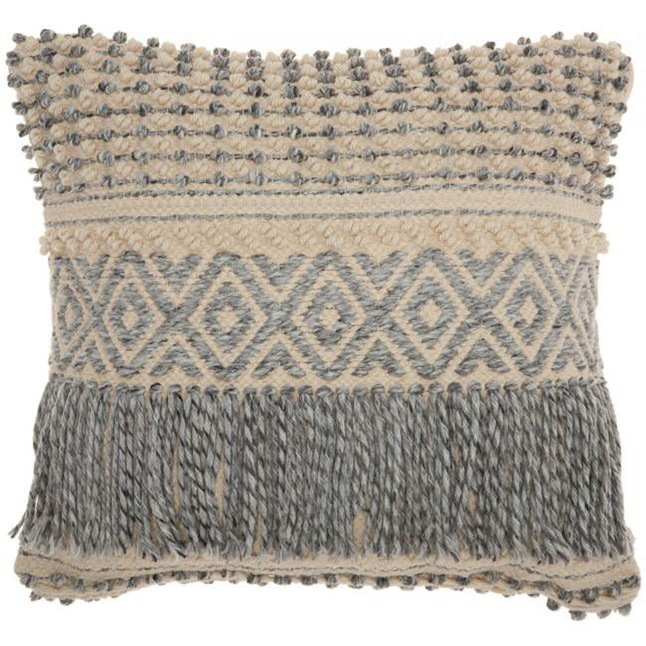 Bohemian Blue Square Macrame Throw Pillow with Tassels