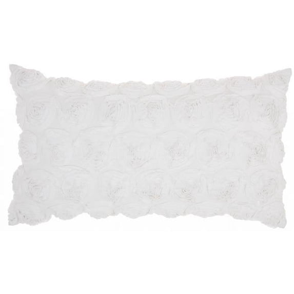 White Embossed Rose Lumbar Pillow