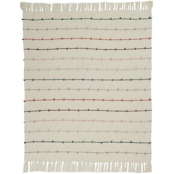 HomeRoots 386609 Multi Color Narrow Embroidered Stripe Throw Blanket, Multi Color