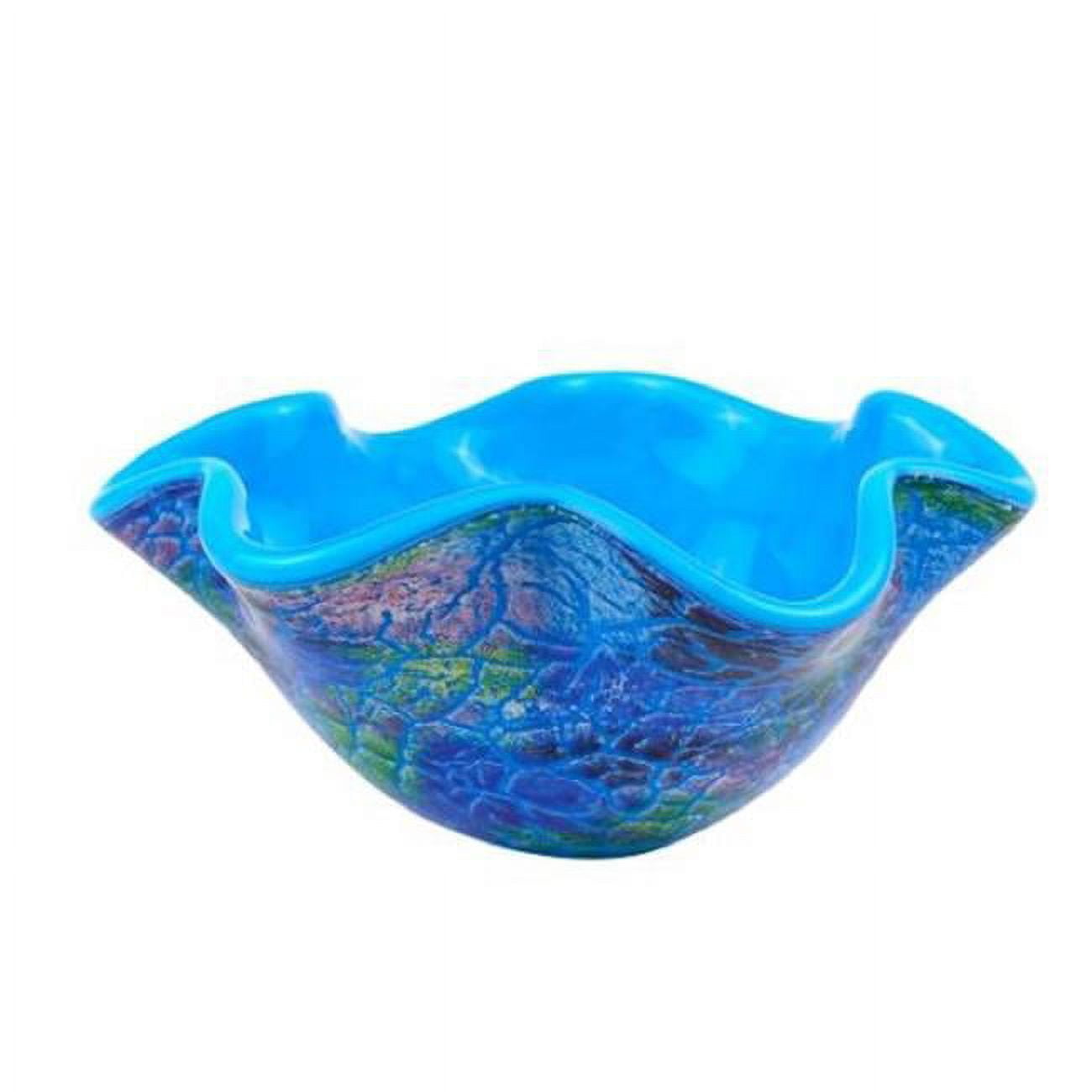 Handcrafted 9" Blue Abstract Glass Centerpiece Bowl