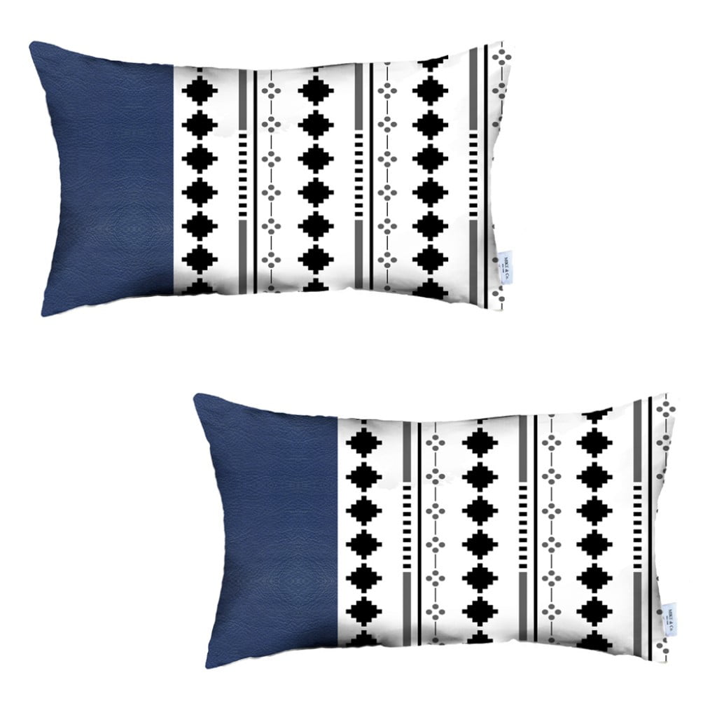 Bohemian Navy Blue & Diamond Pattern Lumbar Pillow Covers, Set of 2