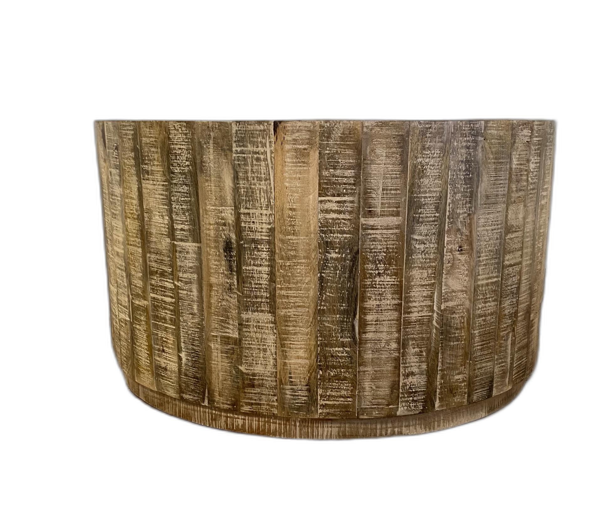 Rustic Farmhouse Drum-Shaped Mango Wood Coffee Table, Multi Brown