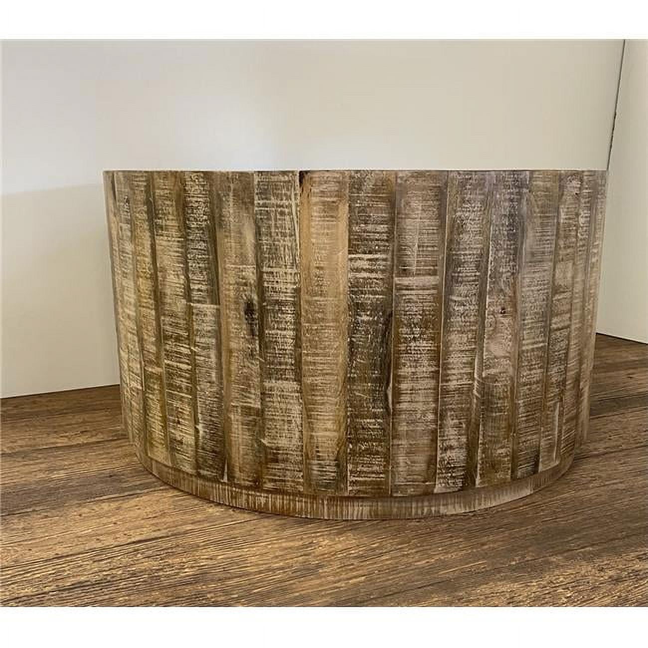 Rustic Farmhouse Drum-Shaped Mango Wood Coffee Table, Multi Brown