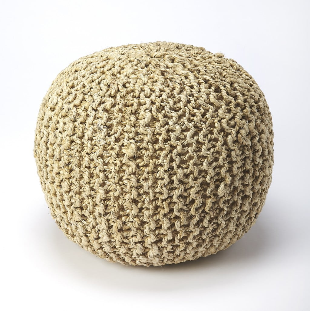 Natural Woven Jute 19" Pouf Ottoman