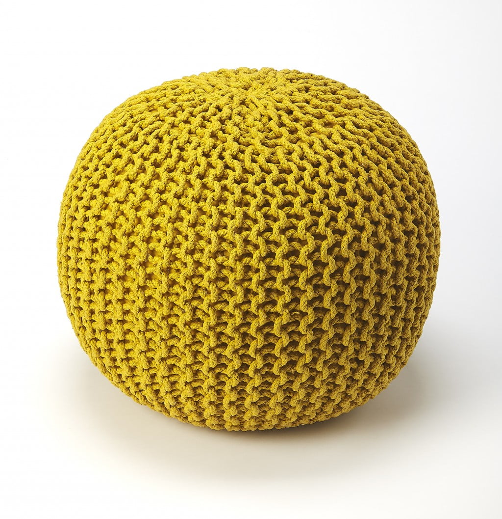 Golden Mustard Woven 19'' Pouf Ottoman