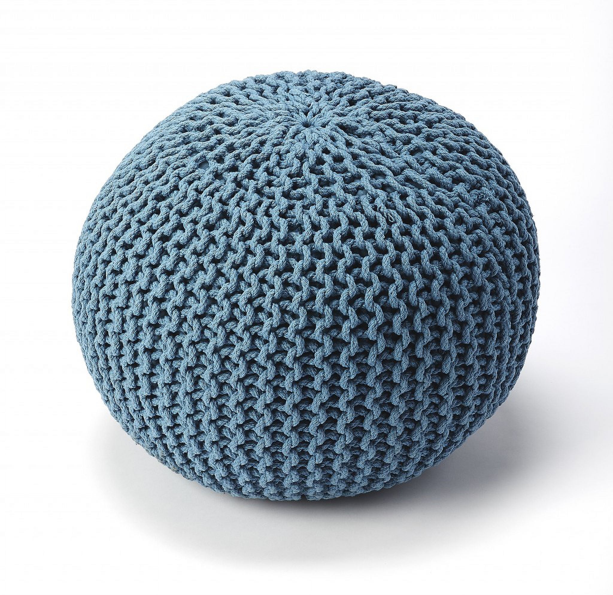 Cool Blue Woven Cotton Pouf Ottoman