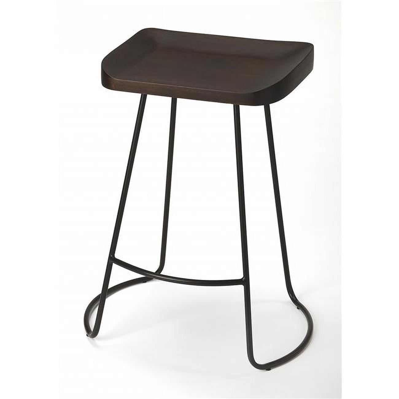 26" Dark Brown and Black Backless Wood Metal Counter Stool