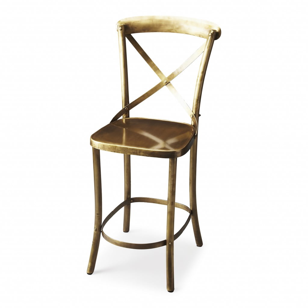 Elegant Antique Gold 41.5" Metal Bar Stool with X-Back Design