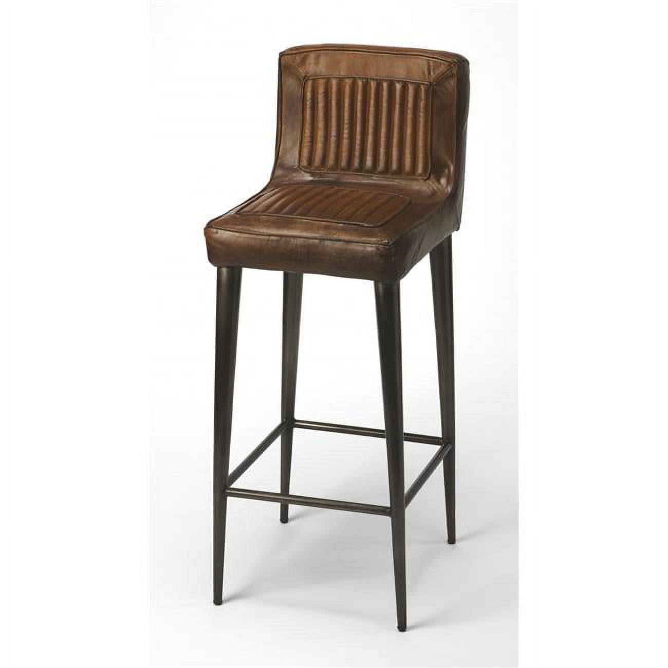 Vintage Car Seat Inspired Dark Brown Leather Bar Stool