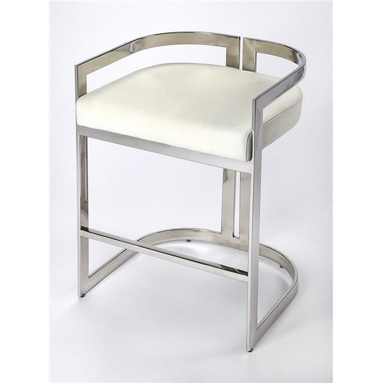 28" White Faux Leather and Metal Counter Stool