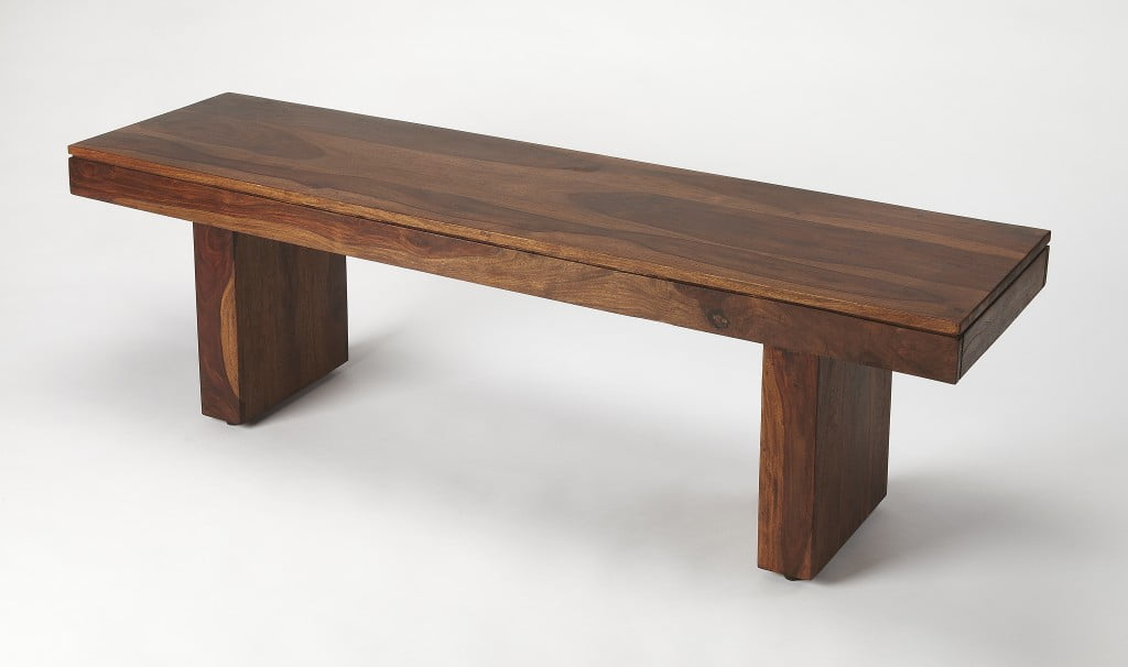 Artisanal Dark Brown Chunky Solid Wood Modern Bench