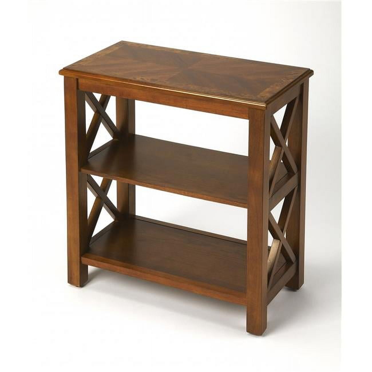 Vance Olive Ash Burl Two-Tier Brown Wood Bookcase