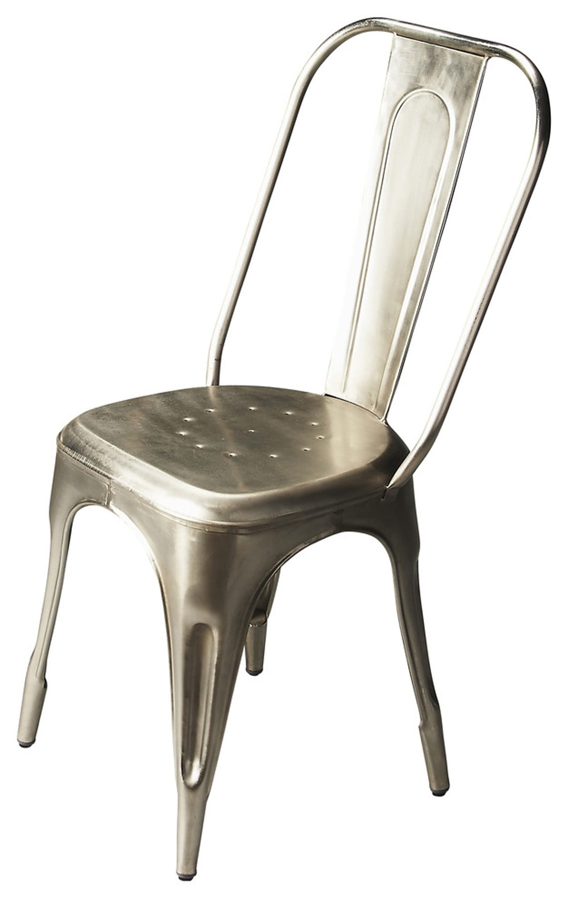 Modern Oxidized Silver Metal Upholstered Side Chair