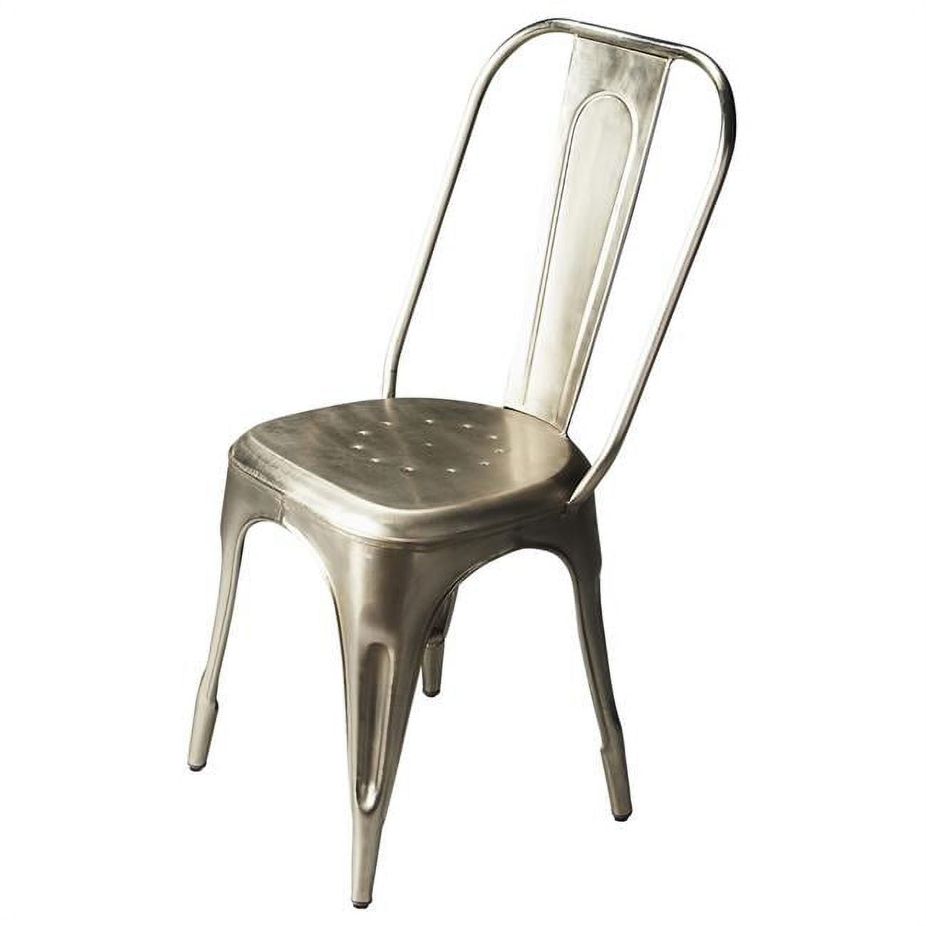 Modern Oxidized Silver Metal Upholstered Side Chair