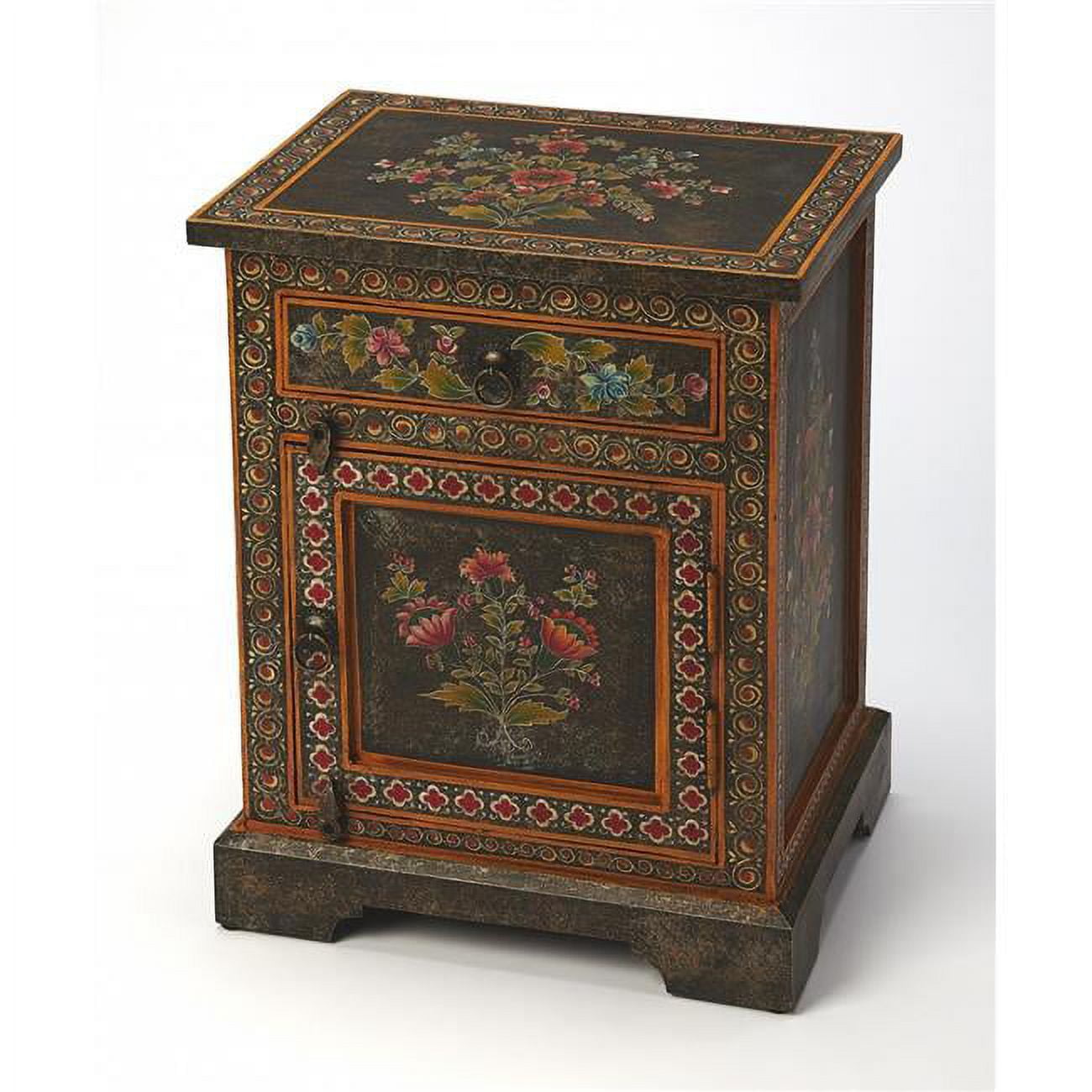 Bihar Artisanal Hand Painted Floral Solid Wood Accent Chest