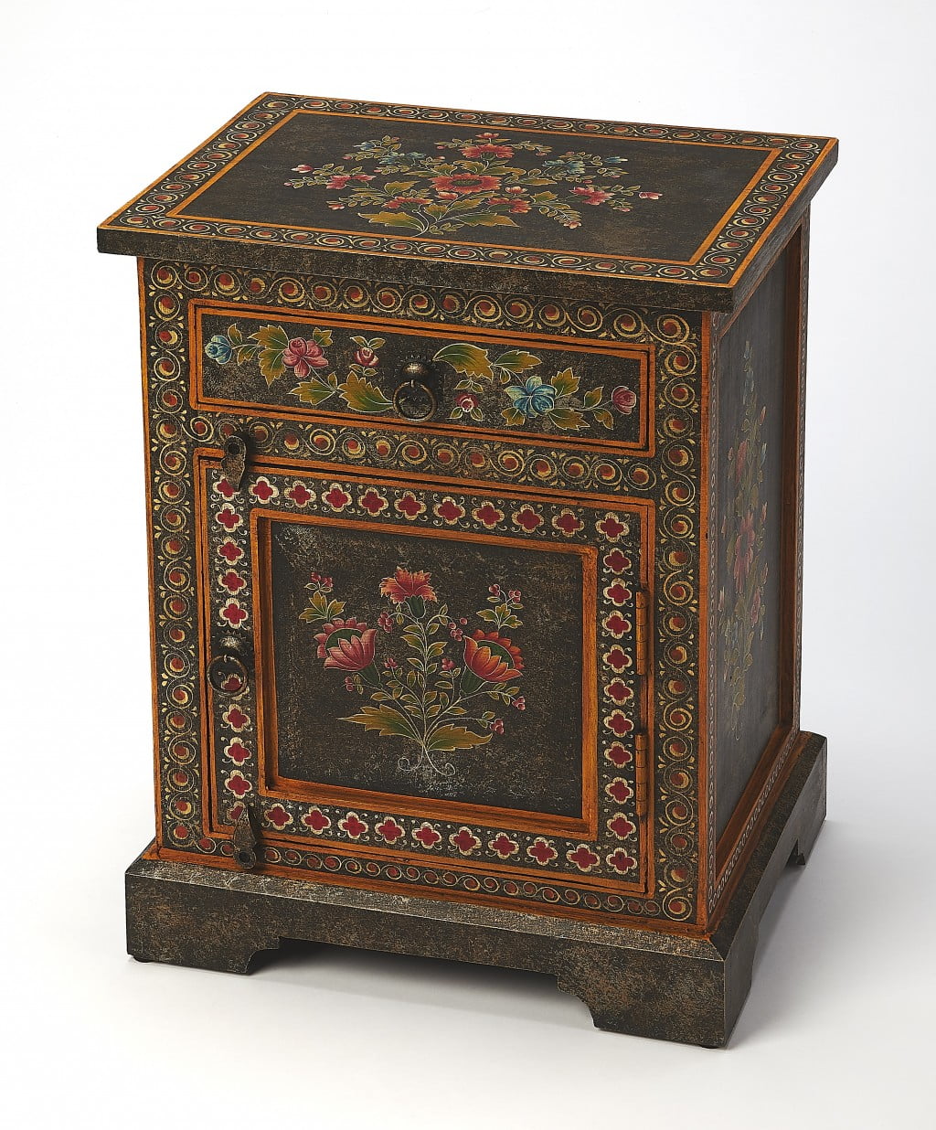 Bihar Artisanal Hand Painted Floral Solid Wood Accent Chest